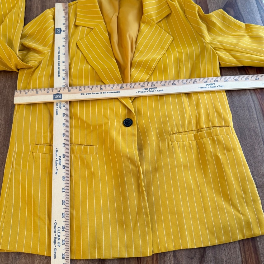 SHEIN Mustard Yellow Pinstripe Blazer‎ Jacket Women's Size M - Picture 7 of 12